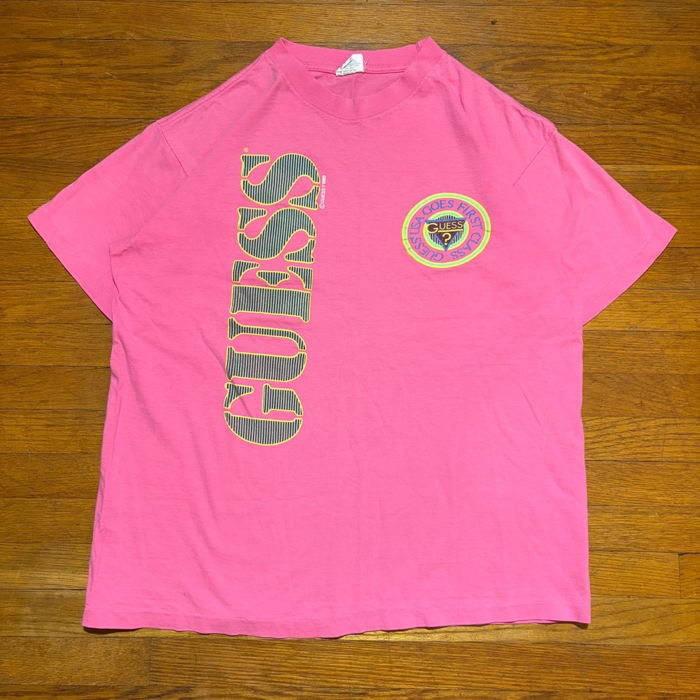 Vintage 1989 Guess Georges Marciano Pink Graphic T-Shirt Made in USA Mens L
